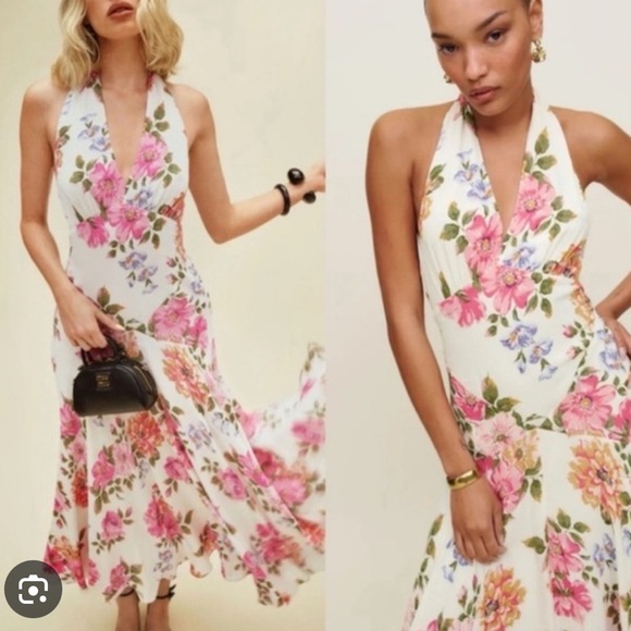REFORMATION Briony Dress Giverny Floral Maxi A-line Halter Dress NWT - Picture 2 of 11
